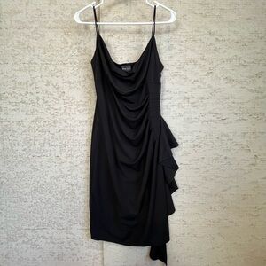 Bison Bisou Elegant Black Evening Dress Ruched Long Side Size 10 Bodycon Comfy